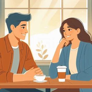 女性の話を笑顔で聞く、聞き上手な男性
