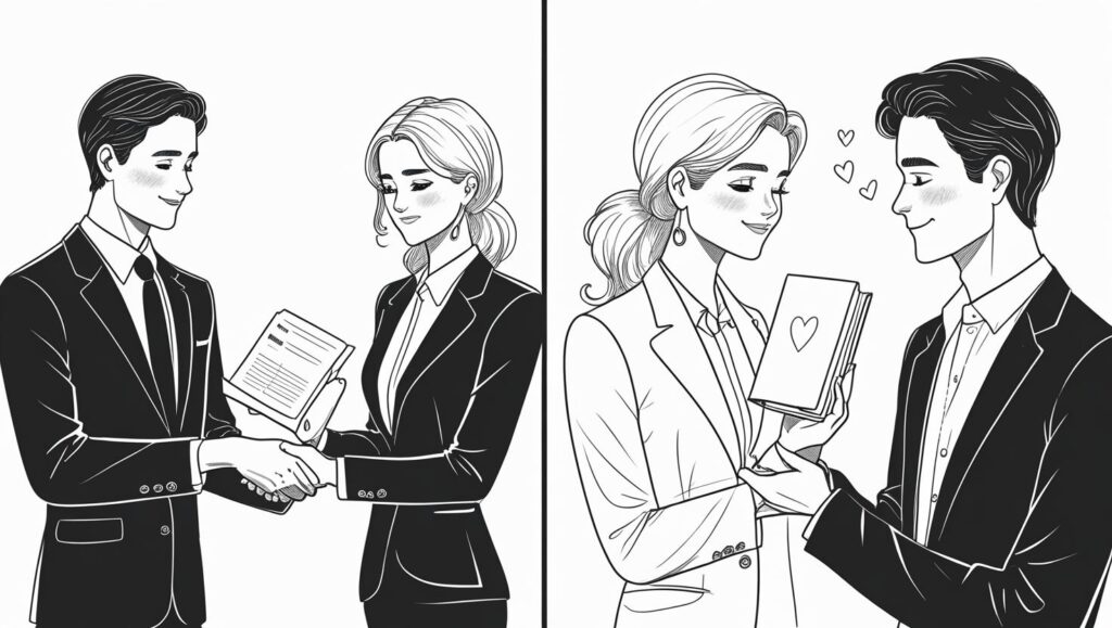 男女の会話における、目的意識の違いを示すイラスト