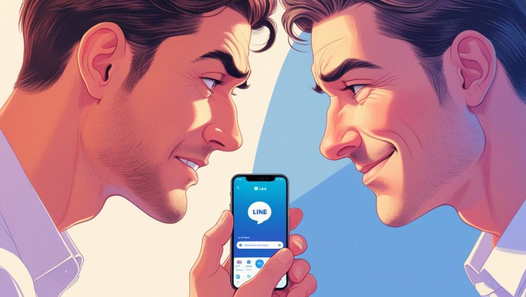 LINE脈ありサインを確信し自信を持つ男性のイラスト