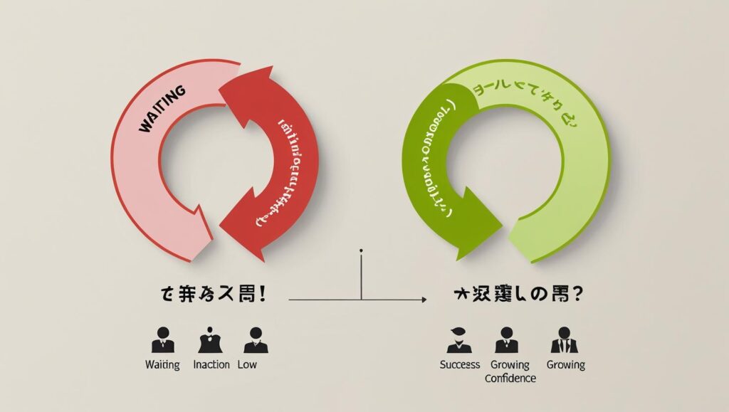 自信をつけるための正しいループと間違ったループの比較図