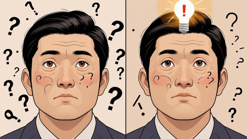 スキンケアの目的を理解し、自信を得た男性のビフォーアフター