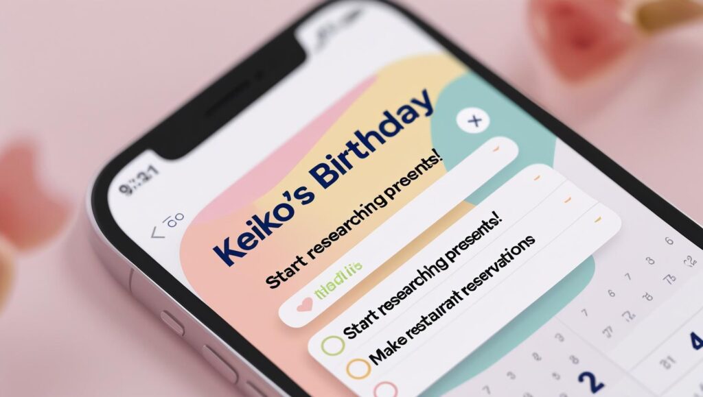 スマホのカレンダーに彼女の誕生日サプライズの計画を立てる