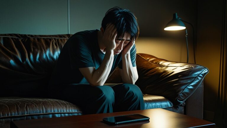 恋人と喧嘩し、絶望して頭を抱える男性