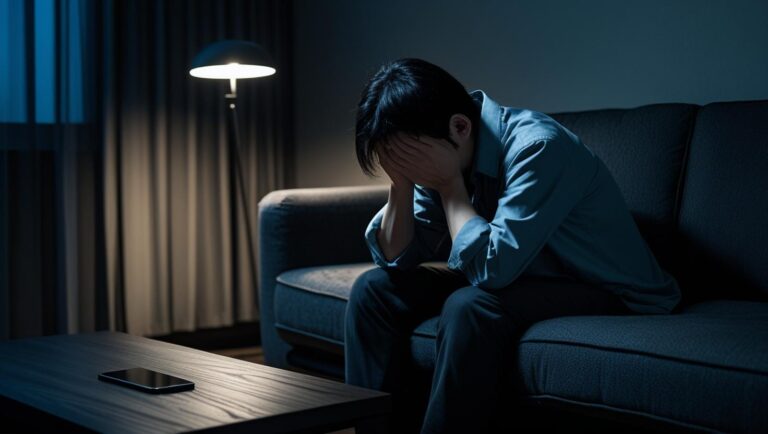 彼女と喧嘩し、絶望して頭を抱える男性