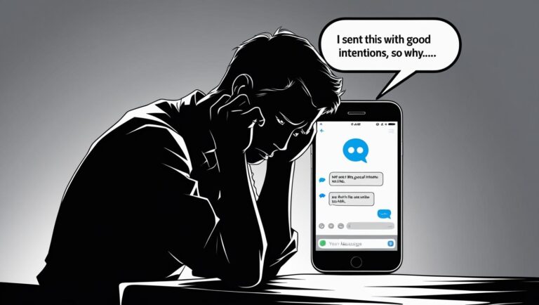 良かれと思ったLINEが裏目に出て悩む男性のイラスト